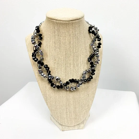 Black & Silver Helix Beaded Necklace - Picture 1 of 5